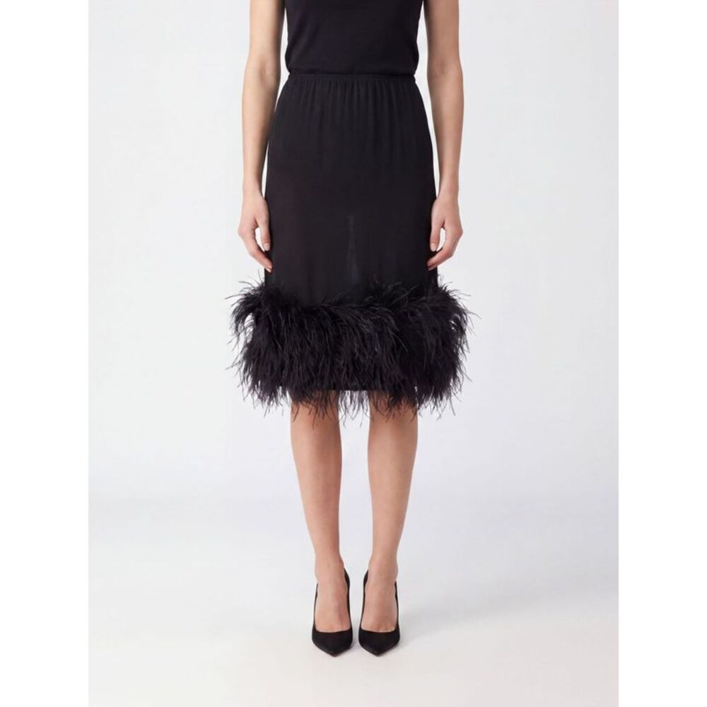 Semicouture Women Semicouture Satin Midi Pencil Skirt With Feather Application
